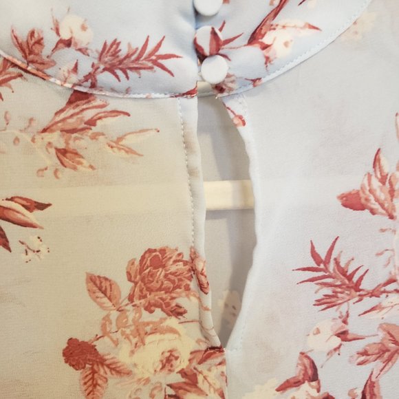 Beautiful Sheer Blue Red Rose Blouse - Picture 4 of 5